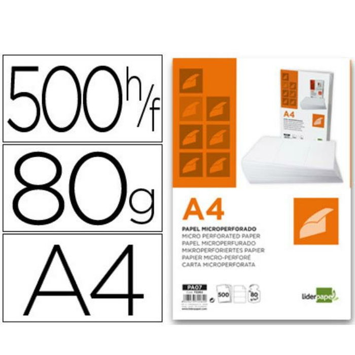 Liderpapel Papel A4 80g/m² Liso Microperforado en Tres Partes, 500 Hojas Liderpapel Papel A4 80g/m² Liso Microperforado en Tres Partes, 500 Hojas