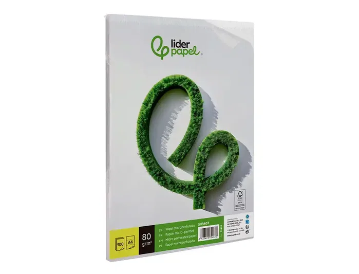 Liderpapel Papel A4 80g/m2 Microperforado Liso Blanco para Fotocopiadora, Paquete de 500 Hojas