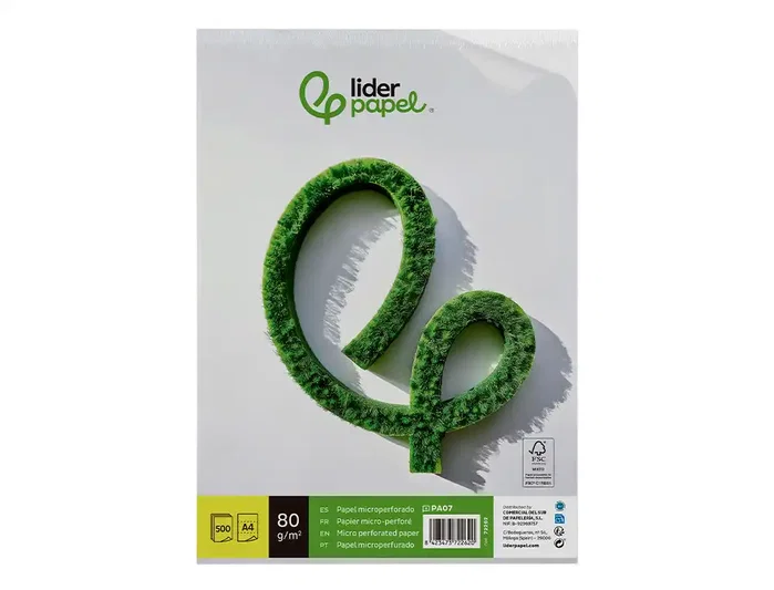 Liderpapel Papel A4 80g/m2 Microperforado Liso Blanco para Fotocopiadora, Paquete de 500 Hojas
