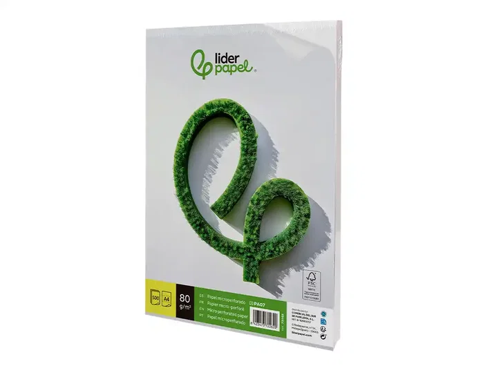 Liderpapel Papel A4 80g/m2 Microperforado Liso Blanco para Fotocopiadora, Paquete de 500 Hojas
