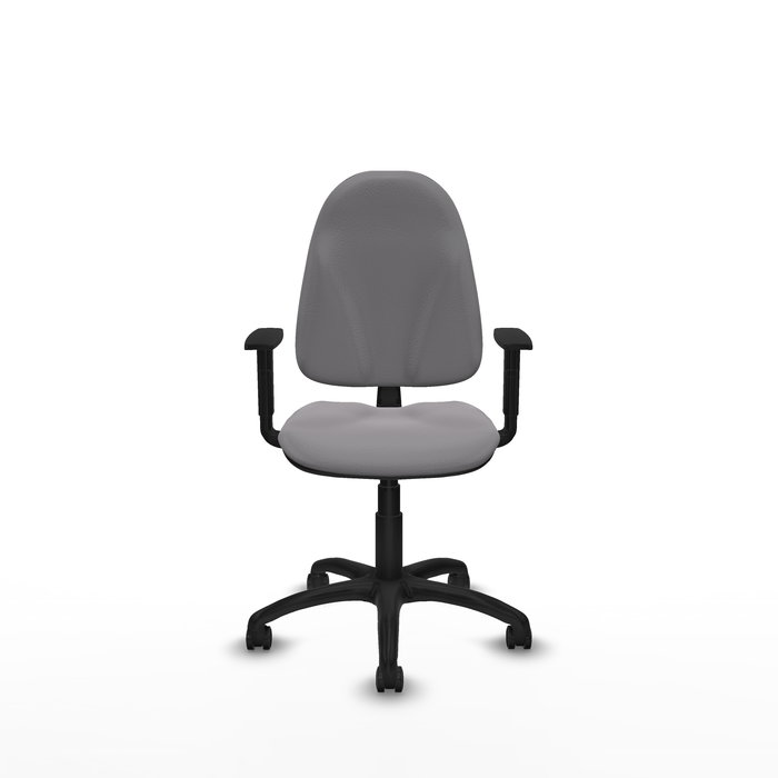 Silla de oficina Algarra con mecanismo Contacto permanente básico tapizada con Similpiel color Gris. Equipada con Base poliamida negra, Brazos 1D y Ruedas de parqué