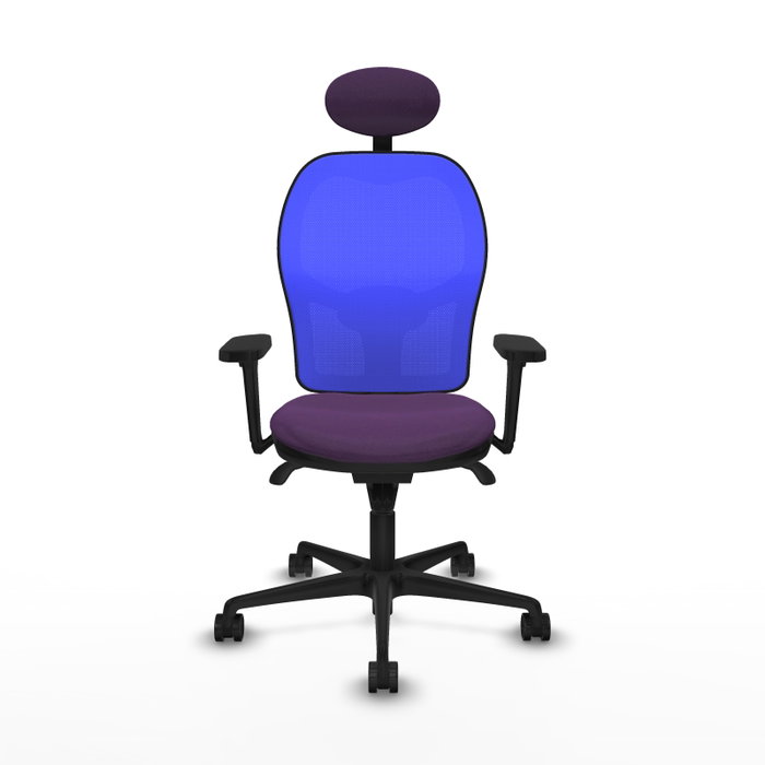 PIQUERAS Y CRESPO Silla de oficina Jorquera con mecanismo sincro, cabecero fijo, brazos 3D, tela morada y malla azul PIQUERAS Y CRESPO Silla de oficina Jorquera con mecanismo sincro, cabecero fijo, brazos 3D, tela morada y malla azul