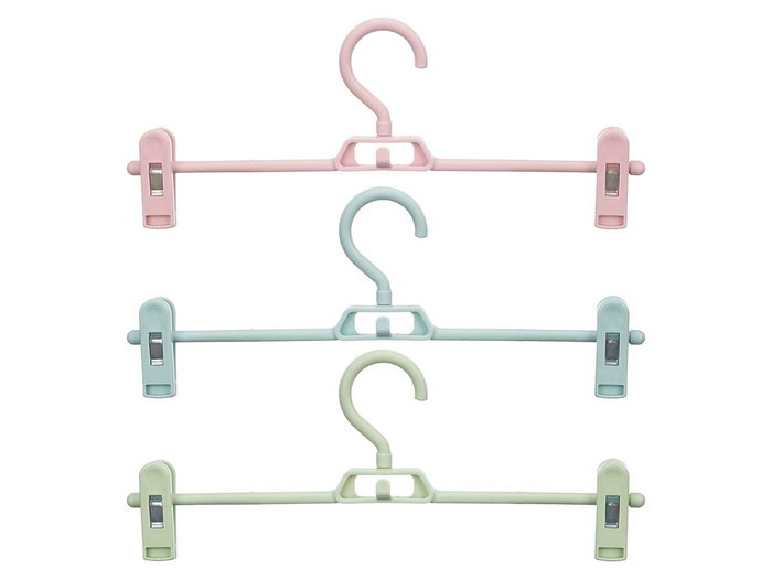 Kipit Set 4 Perchas con Pinzas de Plástico y Metal, 3 Colores Surtidos (Azul, Rosa, Verde), 34x5.5x21 cm (Set de 24)