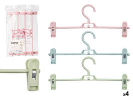 Kipit Set 4 Perchas con Pinzas de Plástico y Metal, 3 Colores Surtidos (Azul, Rosa, Verde), 34x5.5x21 cm (Set de 24)