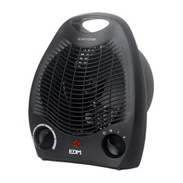 Edm Calefactor Vertical 1000-2000W Negro con Posición de Aire Fresco y Protección de Sobrecalentamiento