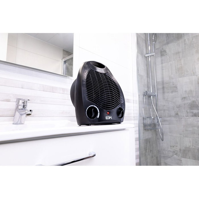 Edm Calefactor Vertical 1000-2000W Negro con Posición de Aire Fresco y Protección de Sobrecalentamiento