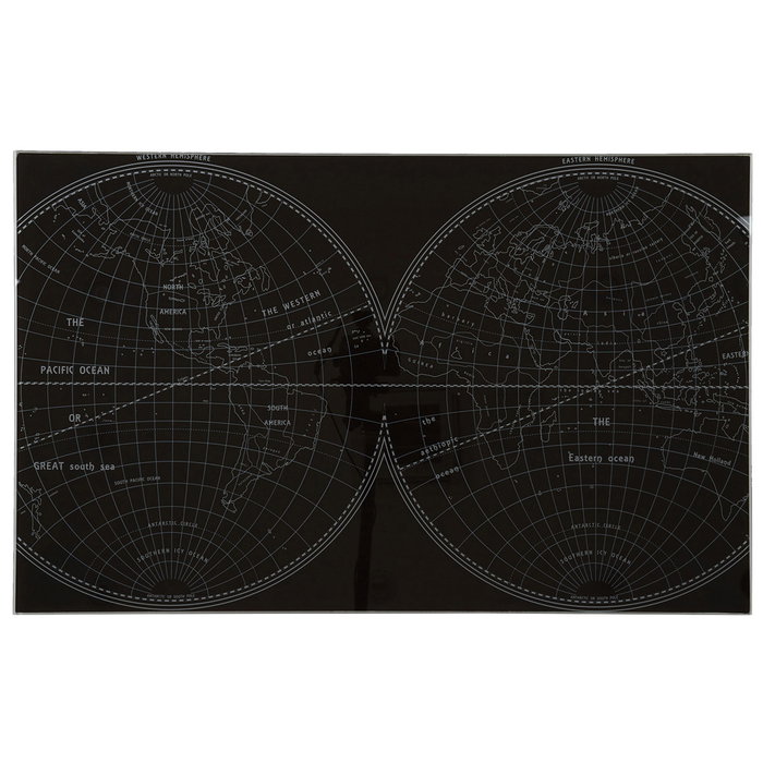 Home Deco Factory Escritorio Mapamundi Negro Mesa con Cristal y Patas de Metal 80x50 cm h.74 cm