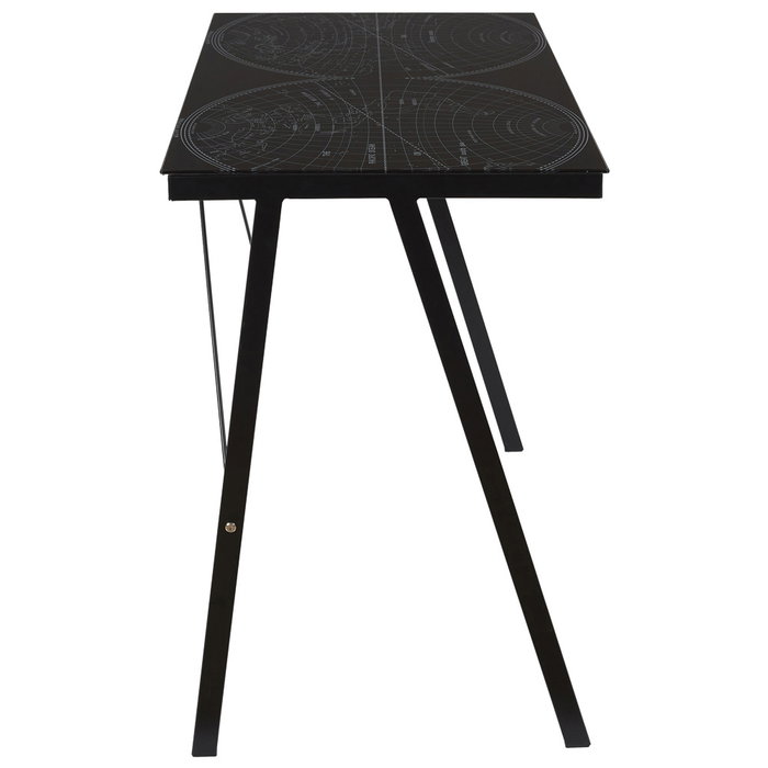Home Deco Factory Escritorio Mapamundi Negro Mesa con Cristal y Patas de Metal 80x50 cm h.74 cm