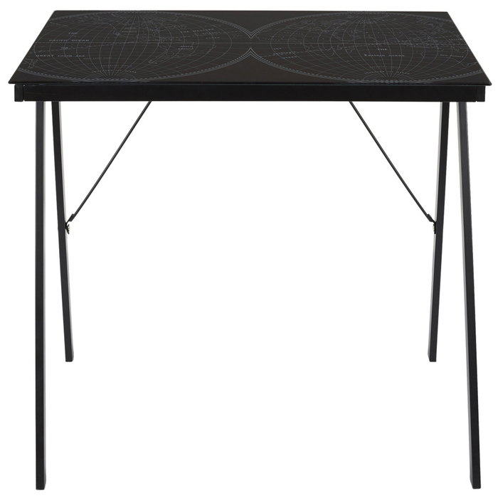Home Deco Factory Escritorio Mapamundi Negro Mesa con Cristal y Patas de Metal 80x50 cm h.74 cm
