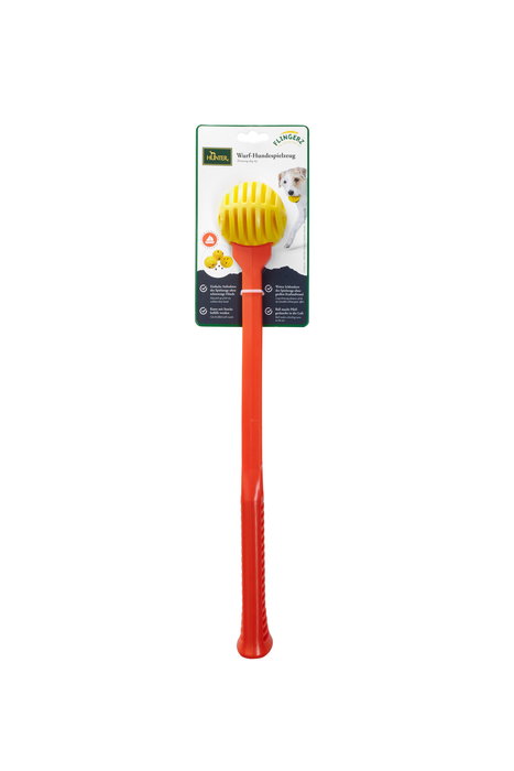 Hunter Flingerz Pelota para Perro de Goma Resistente con Lanzador Rellenable para Snacks con Silbido y Flotante