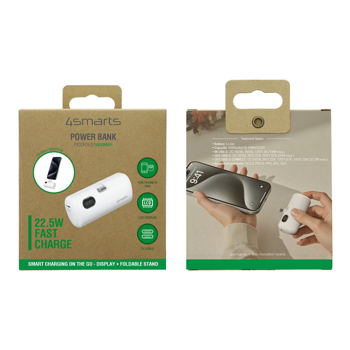 4smarts Powerbank PicoFold 5000 mAh 22.5W Negro Blanco Azul Rojo