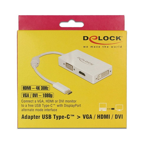 DeLOCK 63924 Adaptador USB Type-C a VGA, HDMI y DVI Blanco DeLOCK 63924 Adaptador USB Type-C a VGA, HDMI y DVI Blanco
