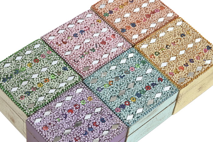 DKD Home Decor Joyero Indio Multicolor 10 x 6 x 10 cm Set de 2 (6 Unidades)