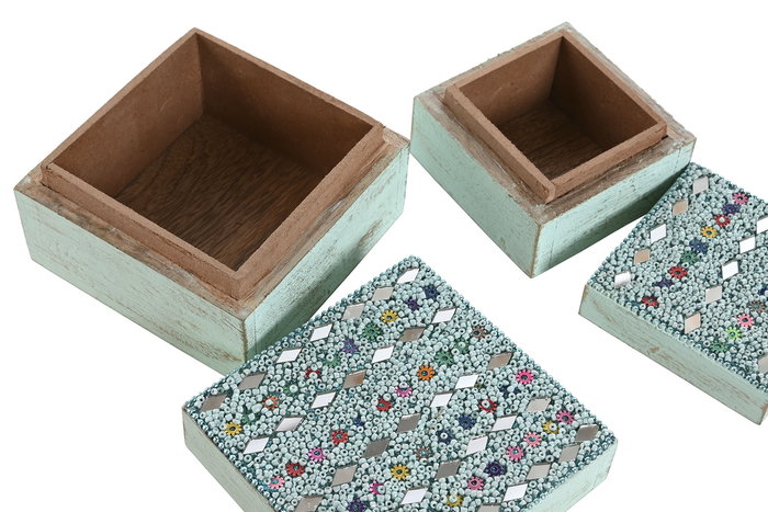 DKD Home Decor Joyero Indio Multicolor 10 x 6 x 10 cm Set de 2 (6 Unidades)