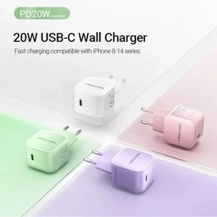 Vention FEJG0-EU Cargador de Pared GaN USB-C 20W Carga Rápida PD Verde