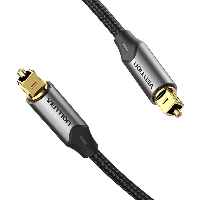 Vention BAVHI Cable de Audio Óptico Digital Toslink para Sonido Envolvente 5.1/7.1, Compatible con Dolby Digital, DTS-HD, 3 Metros, Conector Macho Derecho, Color Aluminio Gris