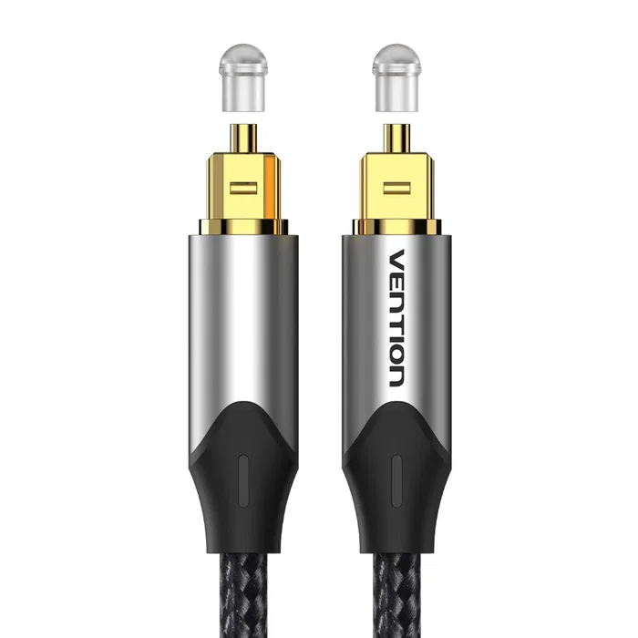 Vention BAVHI Cable de Audio Óptico Digital Toslink para Sonido Envolvente 5.1/7.1, Compatible con Dolby Digital, DTS-HD, 3 Metros, Conector Macho Derecho, Color Aluminio Gris