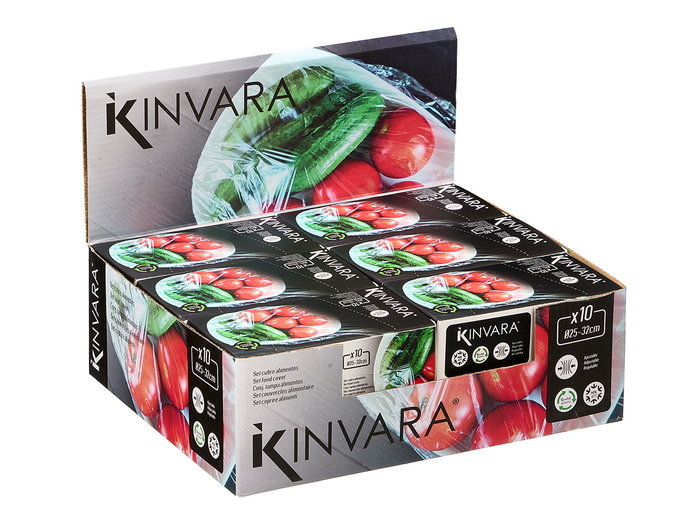 Kinvara Set de 10 Cubrealimentos de Plástico LDPE Transparente/Negro 12.5 x 7 x 4 cm con Expositor (Set de 24)