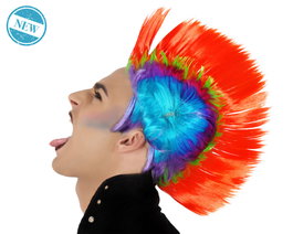 Atosa Peluca Punky de Cresta Multicolor Vibrante para Disfraces de Rockero