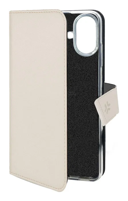 Celly WALLY Funda cartera para iPhone 17 - 16 cm (6.3") - Imitación piel color Arena con soporte de sobremesa, cierre magnético y 3 bolsillos para tarjetas, resistente a rayones