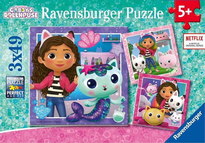 Ravensburger Puzzle Gabby's Dollhouse - La Casa de Muñecas - 3 Puzzles de 49 Piezas cada uno
