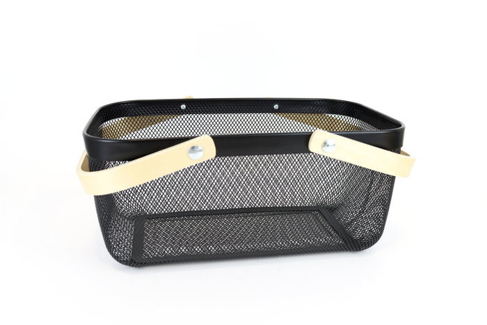 Confortime Cesta Metálica Rectangular con Asa de Bambú Confortime Cesta Metálica Rectangular con Asa de Bambú