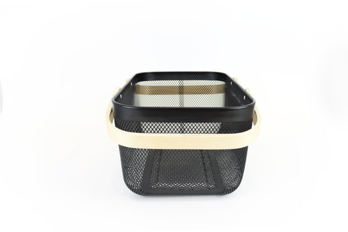 Confortime Cesta Metálica Rectangular con Asa de Bambú Confortime Cesta Metálica Rectangular con Asa de Bambú