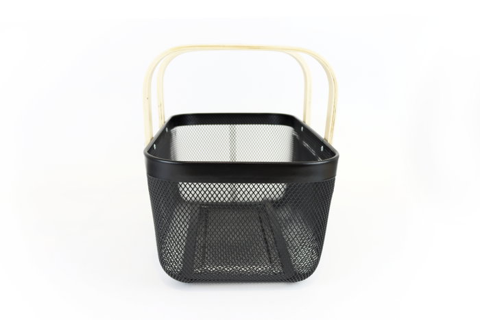 Confortime Cesta Metálica Rectangular con Asa de Bambú Confortime Cesta Metálica Rectangular con Asa de Bambú