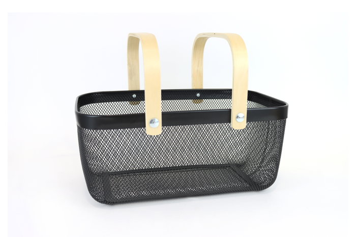 Confortime Cesta Metálica Rectangular con Asa de Bambú Confortime Cesta Metálica Rectangular con Asa de Bambú