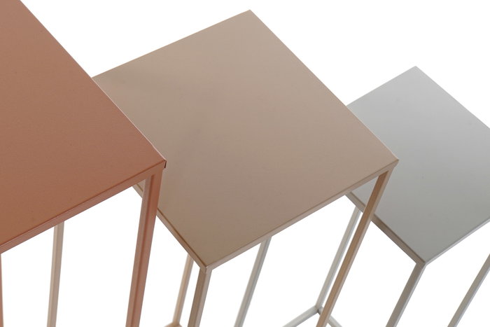 DKD Home Decor Set de 3 Mesitas Auxiliares de Metal Rosa Palo