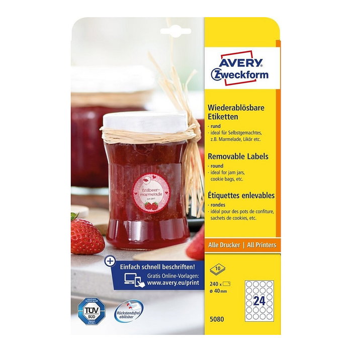 AVERY Zweckform Etiketten 5080 blanco 40,0 x 40,0 mm AVERY Zweckform Etiketten 5080 blanco 40,0 x 40,0 mm