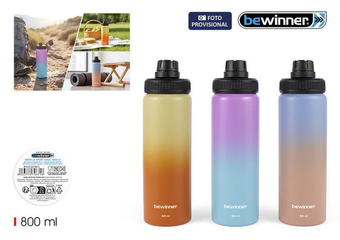 Inde Botella Sport Aluminio Bicolor 800 ml - 24,2x7,3 cm (12 Unidades) Inde Botella Sport Aluminio Bicolor 800 ml - 24,2x7,3 cm (12 Unidades)