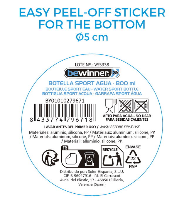 Inde Botella Sport Aluminio Bicolor 800 ml - 24,2x7,3 cm (12 Unidades) Inde Botella Sport Aluminio Bicolor 800 ml - 24,2x7,3 cm (12 Unidades)