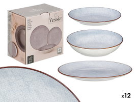 Vessia Vajilla Porcelana Gris 12 Piezas 25x25x16.5 cm (Set de 2)