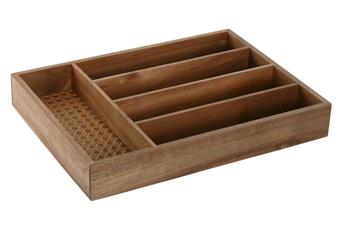 DKD Home Decor Cubertero Natural de Acacia y Ratán