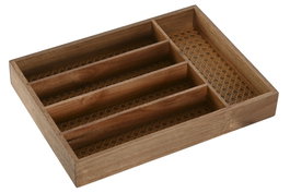 DKD Home Decor Cubertero Natural de Acacia y Ratán