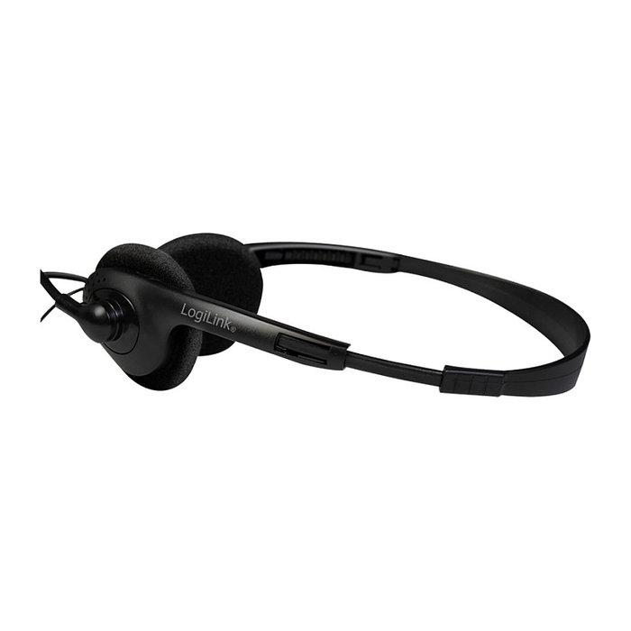LogiLink Auriculares Diadema HS0055 con Micrófono de Brazo, Alámbrico, Supraaurales, Negro, 1.8 m de Cable, 20-20000 Hz, 85 g