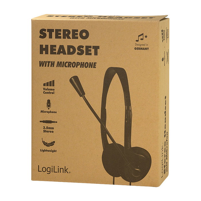 LogiLink Auriculares Diadema HS0055 con Micrófono de Brazo, Alámbrico, Supraaurales, Negro, 1.8 m de Cable, 20-20000 Hz, 85 g