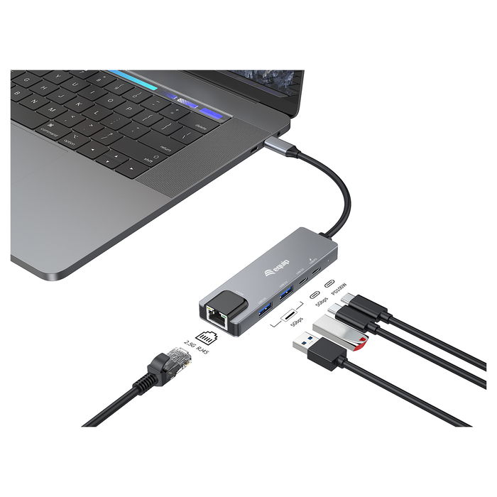 EQUIP 133496 Adaptador USB-C a RJ45 2500 Mbps con 2x USB 3.2 + 1x USB-C y 100W PD