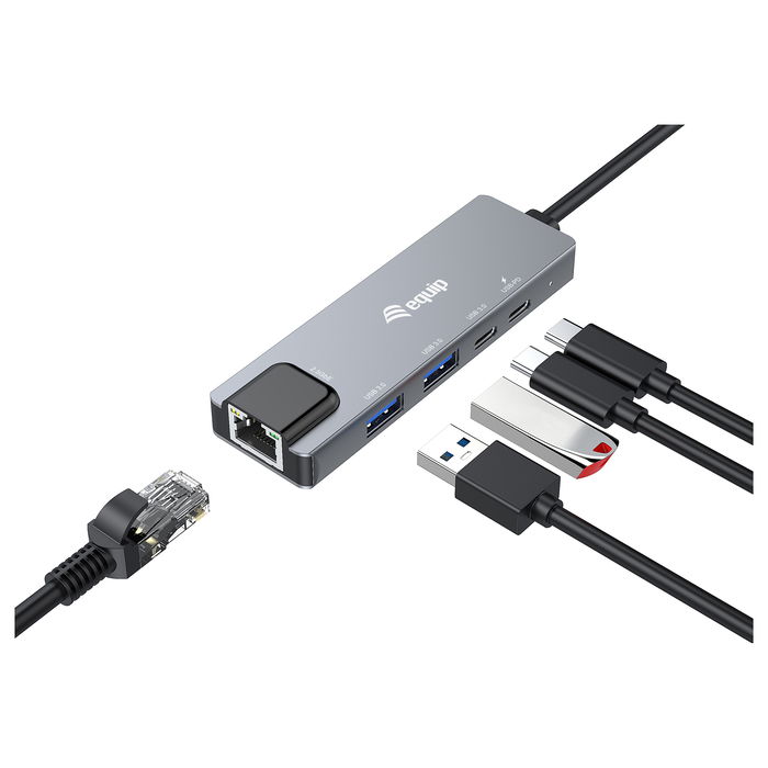 EQUIP 133496 Adaptador USB-C a RJ45 2500 Mbps con 2x USB 3.2 + 1x USB-C y 100W PD