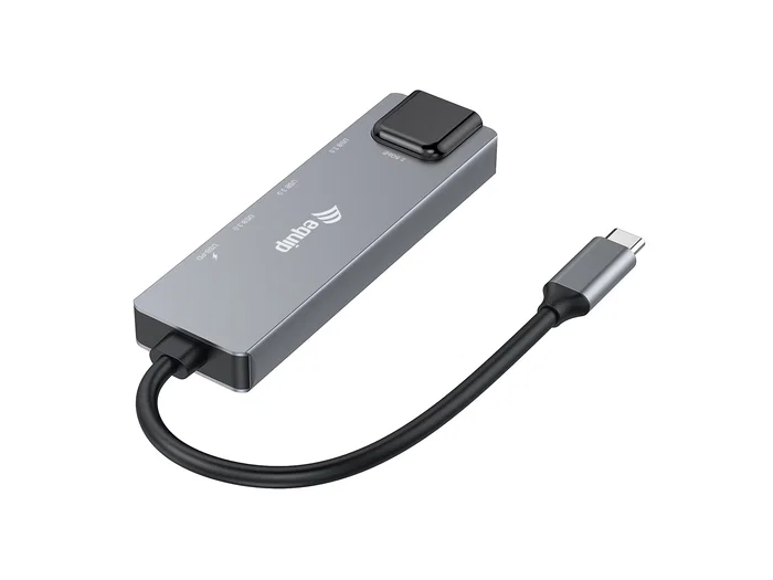 Equip 133496 Adaptador USB-C a Ethernet 2.5G + USB-A 3.2 + PD 100W - Hub de Puertos con Carga, 2 x USB-A, 2 x USB-C, RJ45 10/100/1000/2500 Mbps, Aluminio Gris