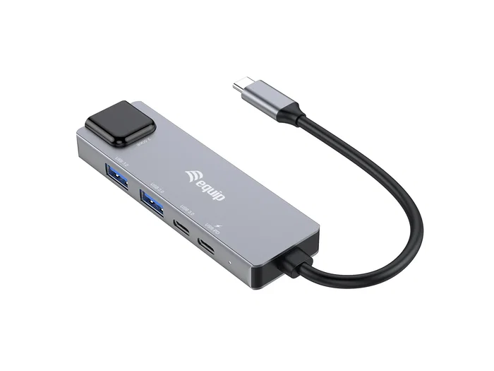 Equip 133496 Adaptador USB-C a Ethernet 2.5G + USB-A 3.2 + PD 100W - Hub de Puertos con Carga, 2 x USB-A, 2 x USB-C, RJ45 10/100/1000/2500 Mbps, Aluminio Gris
