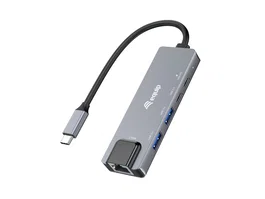 Equip 133496 Adaptador USB-C a Ethernet 2.5G + USB-A 3.2 + PD 100W - Hub de Puertos con Carga, 2 x USB-A, 2 x USB-C, RJ45 10/100/1000/2500 Mbps, Aluminio Gris