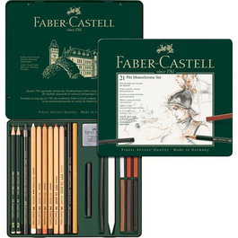 Faber-Castell Pitt Monochrome Set de 21 piezas en estuche de metal