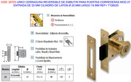 URKO Cerradura de embutir 7106025 reversible y corrediza