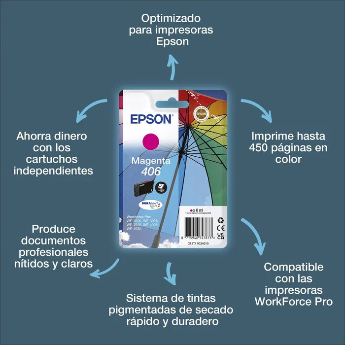 Epson Singlepack Magenta 406 DURABrite Ultra Ink Epson Singlepack Magenta 406 DURABrite Ultra Ink