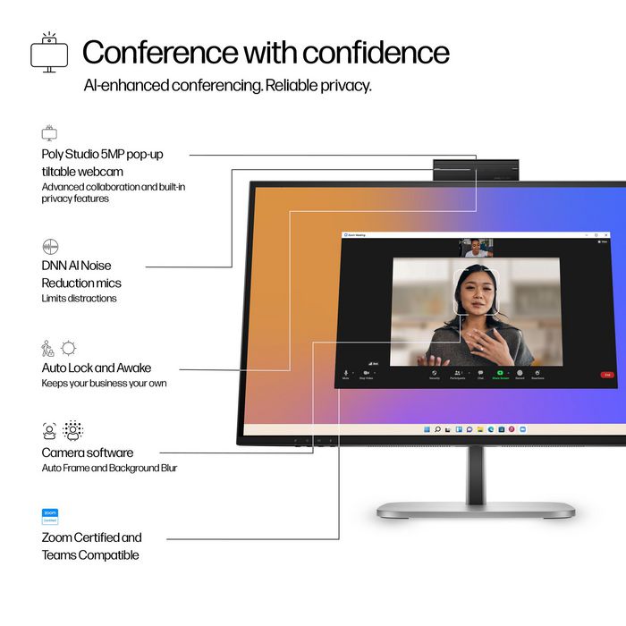 HP Series 5 Pro Monitor Conferencia 27 Pulgadas QHD USB-C 100W con Webcam 5MP IA, Sin PVC - 527pm HP Series 5 Pro Monitor Conferencia 27 Pulgadas QHD USB-C 100W con Webcam 5MP IA, Sin PVC - 527pm