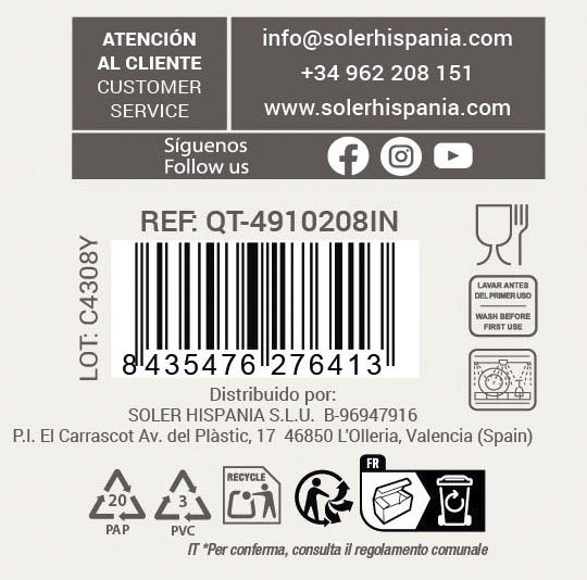 Quttin Batería de Cocina 8 Piezas Acero Inoxidable para Inducción Genova, 6.86 kg (2 Unidades)