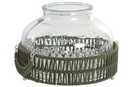 DKD Home Decor Portavelas de Cristal y Nylon Verde