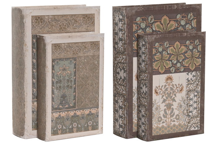 DKD Home Decor Set de 2 Cajas para Libros Étnico Granate y Beige
